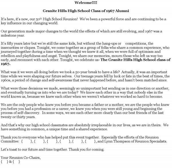 homecoming alumni welcome letter